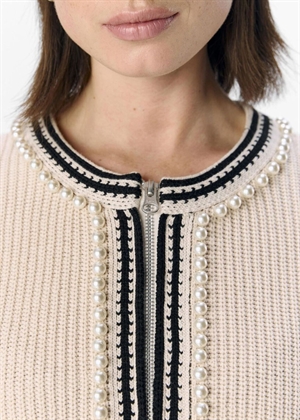 Perla ls re knit cardigan White Sand/Sort Object